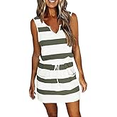 SAUKOLE Womens Sleeveless T Shirt Dresses Casual Cute Floral Print Short Dress Summer Fashion Front Pockets