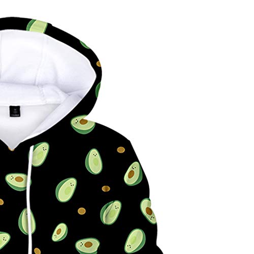 DDLmax Mens Drawstring Hoodies Pullover - Unisex Men's 3D Avocado Printing Creative Round Neck Casual Long Shirts Top Blouse Black