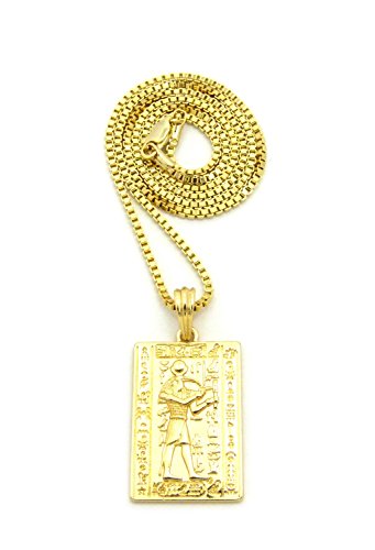 Egyptian Ancient Hieroglyphic Alphabet Thoth Pendant 24" Various Chain Necklace in Gold Tone