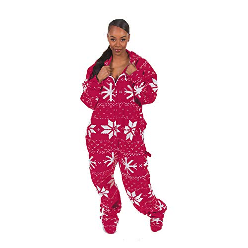 Forever Lazy Footed Adult Onesie Red Fair Isle Snowflake XXL