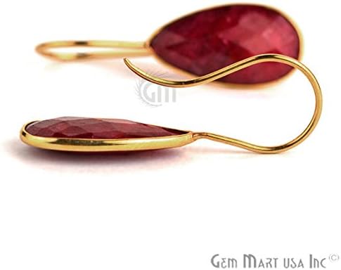 Beautiful Handmade Ruby, Smooth Bezel Pears shape Connector Earring, 11x21mm 24k gold plated. (RBER-90019)