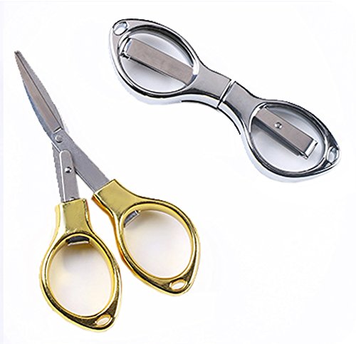 BIHRTC Portable Folding Fishing Line Scissors Beading Thread Cutter Clothes Thread Embroidery Cross-Stitch Craft Sewing Scissors Vintage European Scissors with 10 Pcs Safety Cover in a Storage Case