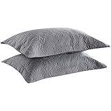 MarCielo 2-Piece Embroidered Pillow Shams, Decorative Microfiber Pillow Shams Set Standard Size Grey