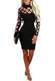 Women's Sexy Long Sleeve Hollow Out Clubwear Bandage Bodycon Party Mini Evening Dress