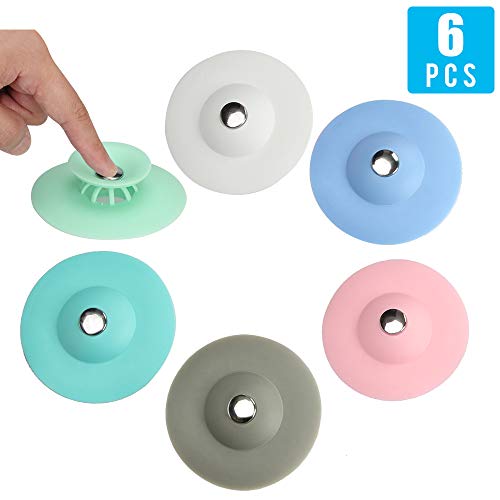 One Touch Open and Close, Attom Tech Easy Operation Shower Drain Stopper, Silicone Bathtub Drain Stopper Hair Trap Catcher Bathtub Drain Strainers Protectors Tub Shower Drain Bathroom Sink Plug (6 PK) - Thumbnail 7