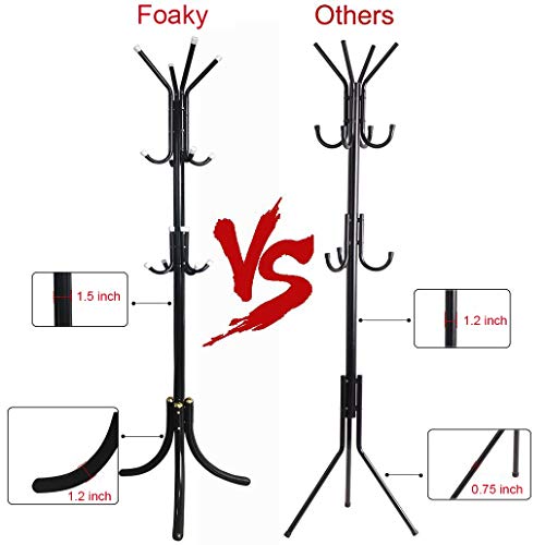 Focux Standing Metal Coat Rack Tree Hat Hanger Holder 12 Hook for Jacket, Umbrella Tree Stand,Purse, Scarf Rack (Black)