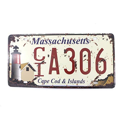 KPSheng 6x12 Inches Vintage Feel Metal Tin Sign Plaque for Home,Bathroom and Bar Wall Decor Car Vehicle License Plate Souvenir (Massachusetts CIA306)