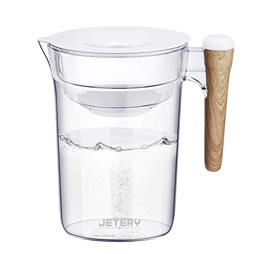 JETERY Water Filter Pitcher 10 Cup Long-Lasting Purifier with Wooden Handle, Fast Filtration with Patented ACF Military Technology, BPA Free Kitchen Home Office Use