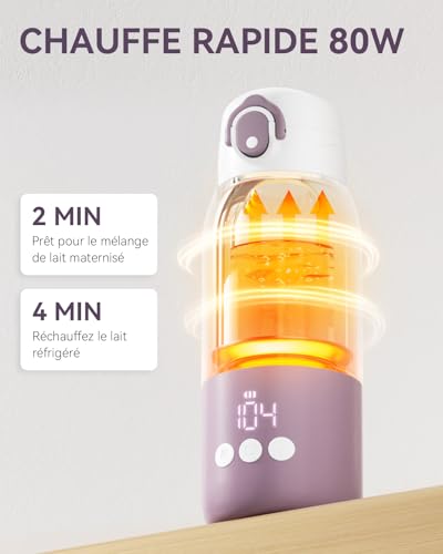 Comfyer BW01 Portable Wireless Portable Baby Bottle Warmer, Fast Heating in 2 Mins for Milk/Water, Long Battery Life 12000 mAh, Adjustable Temperature, Capacity 340 ml, Ideal for Travel, Car