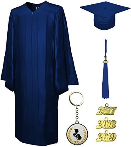 Graduation Cap and Gown and Tassel, Shiny, FIT4GRAD navy blue, size 45