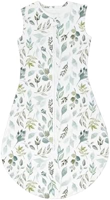 Saco-cama para bebés de verão, saco-cama unissex de 0,5 tog para bebés dos 18 aos 36 meses, algodão 100% respirável, saco ajustável de 85 a 100 cm, padrão de folhas verde-escuras