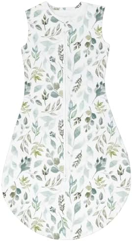 Saco-cama para bebés de verão, saco-cama unissex de 0,5 tog para bebés dos 18 aos 36 meses, algodão 100% respirável, saco ajustável de 85 a 100 cm, padrão de folhas verde-escuras