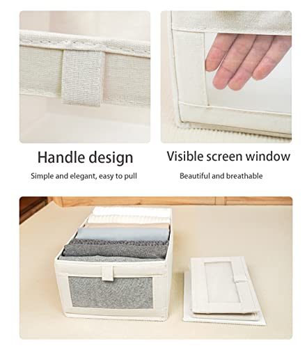 Ymlike Clothes Storage Organizer, Stackable Cotton Drawer Closet Box with Transparent Mesh Window and Handle, Store bag for Clothing, Jeans, Bras, Leggings, Sweaters, (2 Pack, Beige)