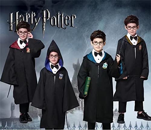 Wizard Robe Costume Cosplay Set,Hogwarts Wizarding World Costume Robes for Kids & Adults,Dress Up Accessory Include with Striped Tie, Glasses Frame, Wizard Hat, Magic Wand，Pendant…