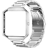 For Fitbit Blaze Accessory Band Large,Oitom Frame Housing+Stainless steel Bracelet Replacement Strap Watch Band for Fitbit Blaze Smart Fitness Watch Silver