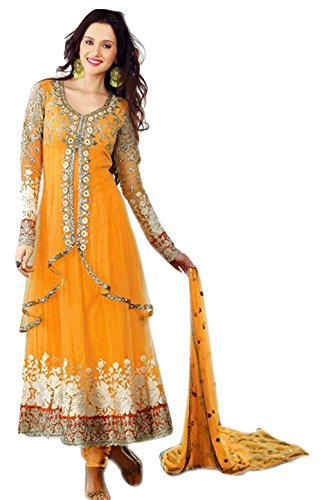 Anarkali Salwar Kameez Designer Indian Bollywood Ethnic Bridal Wedding,Orange,Unstitched