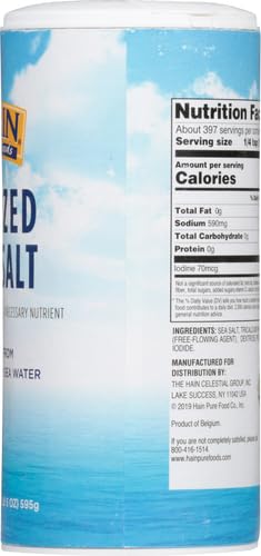 HAIN PURE FOODS IODIZED SEA SALT, 21 OZ
