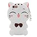 iPhone 6 6S Case, Maoerdo Cute 3D Cartoon White Plutus Cat Lucky Fortune Cat Kitty with Bow Tie Silicone Rubber Phone Case Cover for Apple iPhone 6 / 6S 4.7 inch
