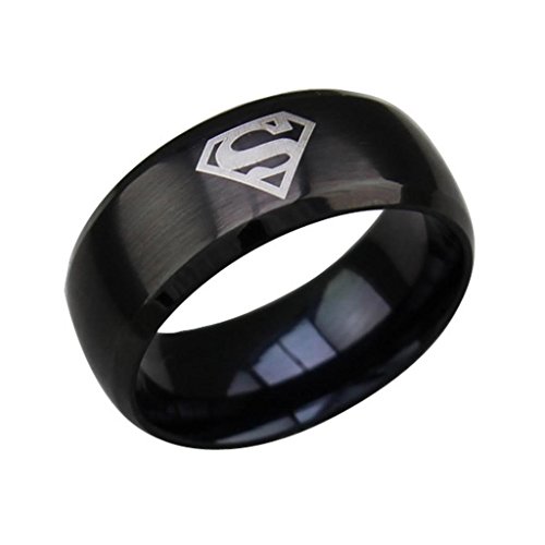 AMDXD Jewelry Titanium Stainless Steel jewellery Men's Fashion Finger Ring Superman Mark Black
