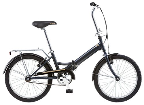 Schwinn Hinge Folding Bike, Great for Urban Riding and Commuting, Features Step-Through Steel Frame, Single-Speed Drivetrain, Front and Rear Fenders, Rear Rack, Carrying Bag, and 20-Inch Wheels, Grey