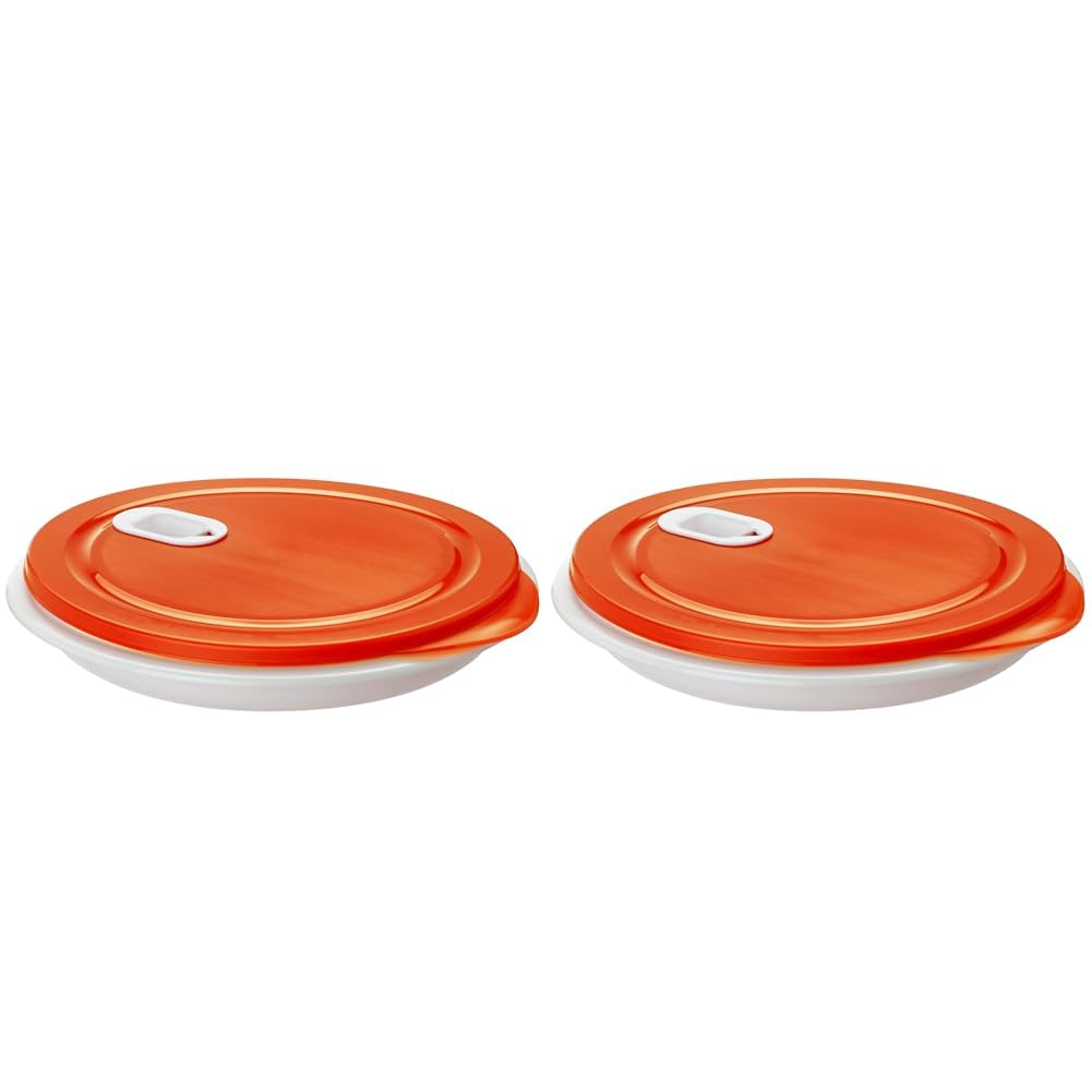 Rotho, XL Clever, Microwave plate 1.2l with lid and partition, Plastic (PP) BPA white/red, 1,2l (26,0 x 26,0 x 4,8 cm) (Pack of 2)