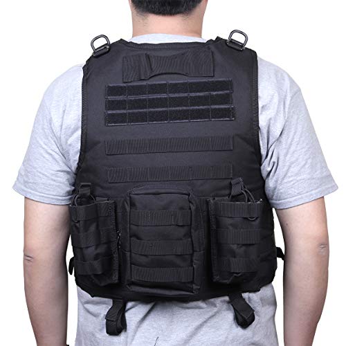 Goetland 900D Polyester Tactical Vest Airsoft Paintball Combat Training Outdoor CS Game Adjustable S-XXL, Black - Thumbnail 7