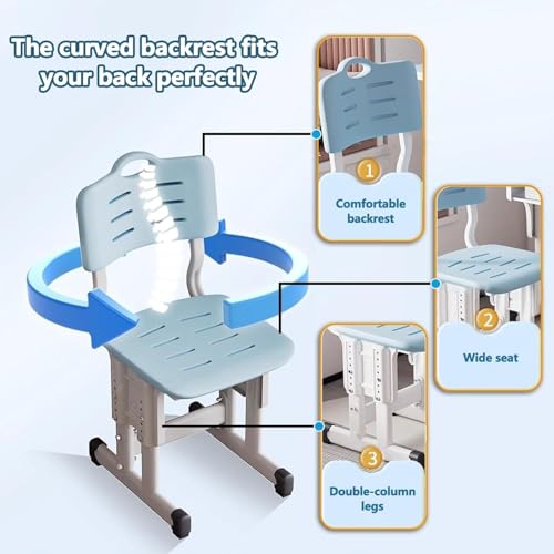 Kids Desk and Chair Set, Height Adjustable Children Study Desk Chair Set, Multi Functional Student Writing Desk Table with Drawer Bookstand, Ergonomic Student Learning Table Desk Chair for Girl Boy