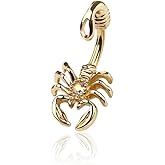 14GA Gold Plated 316L Stainless Steel Scorpion with CZ Crystal Center Belly Button Ring