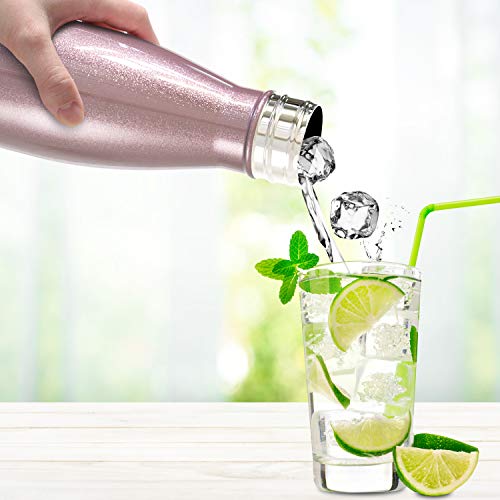 Sportneer Botella de Agua, Botella Doble Pared Aislada al Vacío de Acero Inoxidable, Botella de Agua, BONOS Cepillo de Limpieza y Funda de Botella (Oro Rosa, 500ml)