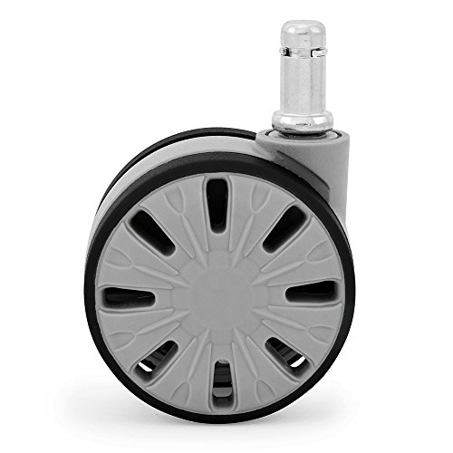 Large Office Chair Wheels Casters for Hardwood - Laminate Floor Mats Safe (Set of 5) Gray & Black