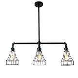 UNITARY BRAND Black Vintage Barn Metal Cage Shade Hanging Ceiling Pendant Light Max. 120W With 3 Lights Painted Finish