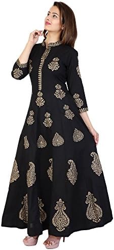 Metro Fashion Ankle Length Anarkali Tunic Top 3/4 Sleeve Cotton Kurti Women's Dress.