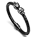 Meangel Braided Leather Bracelet for Men Stainless Steel Twin Skull Bangle Magnetic-Clasp 8.2 Inch
