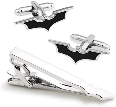 BadmenHome Super Hero Collection Black Batman Mark Cufflinks and Tie Clip Bar Set for Groom Wedding Dress