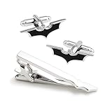 BadmenHome Super Hero Collection Black Batman Mark Cufflinks and Tie Clip Bar Set for Groom Wedding Dress