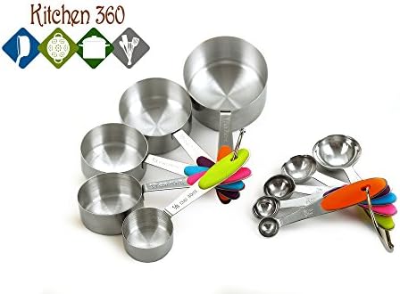 KITCHEN360 Stainless steel measuring spoons and measuring cups for cooking and baking. Quality construction with silicon handles!