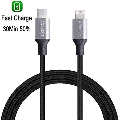 USB C to Lightning Cable, Fast Charging Cable 6.6ft Nylon Braided, AXELECT USB Type C to Lightning Charging Cord Sync &amp; Data Cable for iPhone iPad Connect to Macbook Pro 2016 and other Type-C Devices