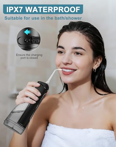 Jet Dentaire Hydropulseur Portable, Hydropulseurs et Irrigateurs 5 Modes 20 Niveaux & 3 Intensités, Réservoir 300ml à Fond Détachable, Irrigateur Sans Fil IPX7, Sans BPA, Silencieux