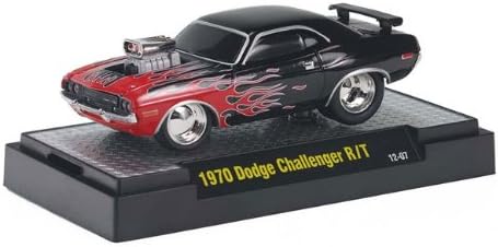 1970 Dodge Challenger R/T (Black w/ Flames) * M2 Machines Ground Pounders Release 10 * 2012 Castline Premium Edition 1:64 Scale Die-Cast Vehicle (12-07)