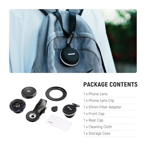 NEEWER 18mm 100° Wide Angle Lens 0.5X Magnification with 17mm Thread Phone Lens Clip & 67mm Filter Adapter Ring, Also for Phone Cage/Phone Case/Phone Clamp/Backplate, LS-42 PRO