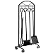 AMAGABELI GARDEN & HOME 5 Pieces Fireplace Wrought Iron Toolset with Decor Holder Black Fireset Pit Stand Fire Place Log Tongs Tools Kit Sets with Handles Wood Stove Accessories