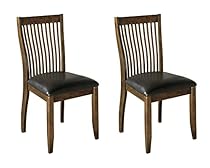 Ashley Furniture Signature Design - Stuman Dining Side Chair - Comb Back - Set of 2 - Brown Base and Black Upolstered Seat