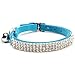 BINGPET Adjustable Cat Collar Soft Velvet Safe Collars Bling Diamante with Bells, Blue
