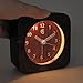 JCC Arabic Numerals Square Nature Wood Non Ticking Sweep Analog Quartz Bedside Desk Alarm Clock with Ascending Louder Alarm, Snooze and Night Light Feature, Battery Operated (Brown Wood)