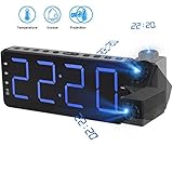 TinMiu Digital Alarm Clock Projection Clock with Time&Temperature Projection Triple Alarms FM Radio 3 Dimmers Snooze Setting Battery Backup and Radio Sleep Timer Function