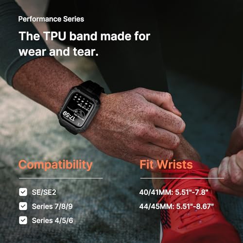 Fullmosa Compatible with Apple Watch Band 44mm 45mm Rugged TPU with Bumper Case and Screen Protector, Compatible with Apple Watch SE3/2/1 Series 9/8/7/6/5/4.45mm Black