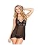 Tankoo Sexy V-Neck Womens Lingerie Sleepwear Set with G-String Black 3XL