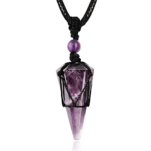 XIANNVXI 6 facetas de piedra puntiaguda colgante collares cuerda ajustable Chakra Reiki cristal curativo collar de piedras preciosas naturales para hombres mujeres