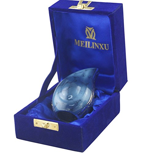 Keepsake Urn Funeral Cremation Urns Memorials - Small Urn for Human Ashes - Fits a Small Amount of Cremated Remains - Display Burial Urn at Home or Office (Blue Tears Gemstone Texture, Brass Baby Urn