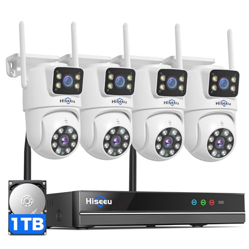 Hiseeu Wireless Security Camera Outdoor, 5G/2.4G WiFi,Dual Lens View, Security Camera System for Home, Full HD Color Night Vision,Motion Detection, Auto Track,Two-Way Audio, 1TB HDD, No Monthly Fees